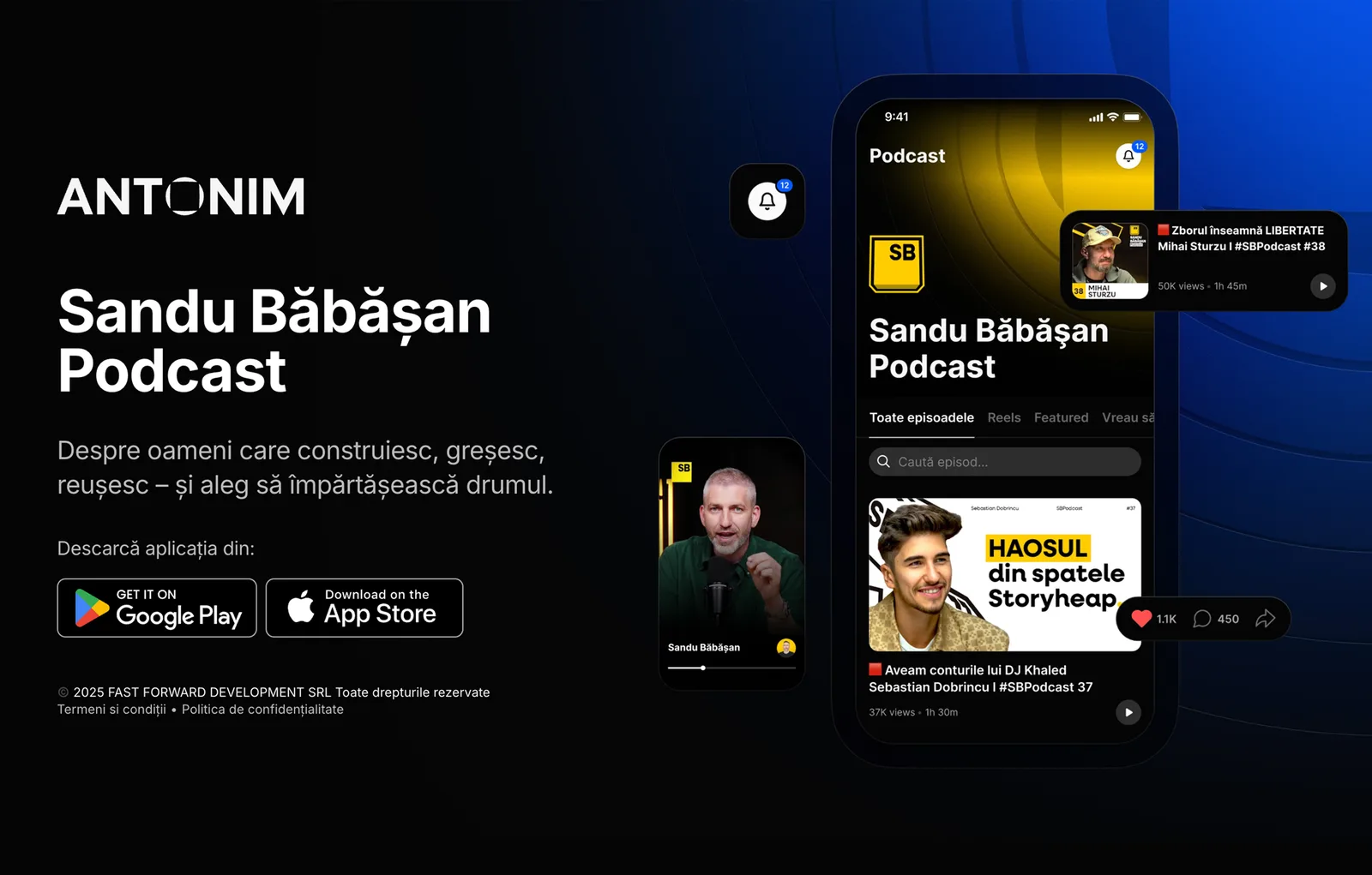 The Antonim podcast app on a phone