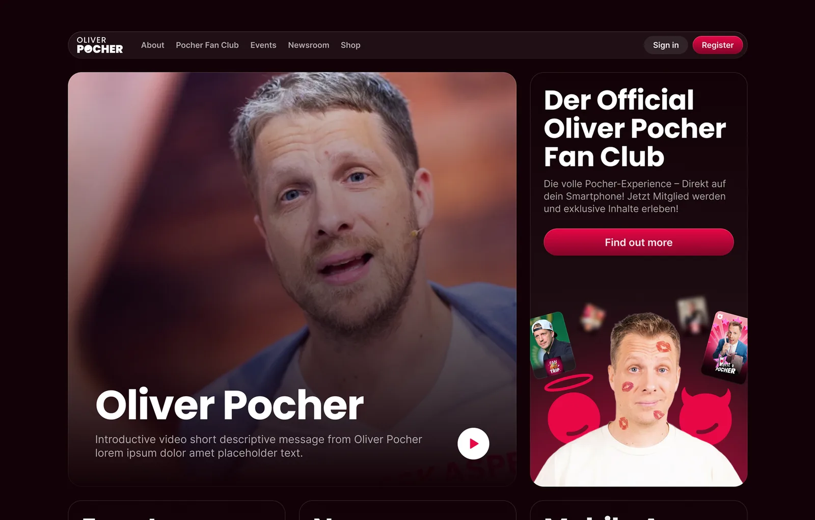 The Oliver Pocher Fan Club platform on a laptop