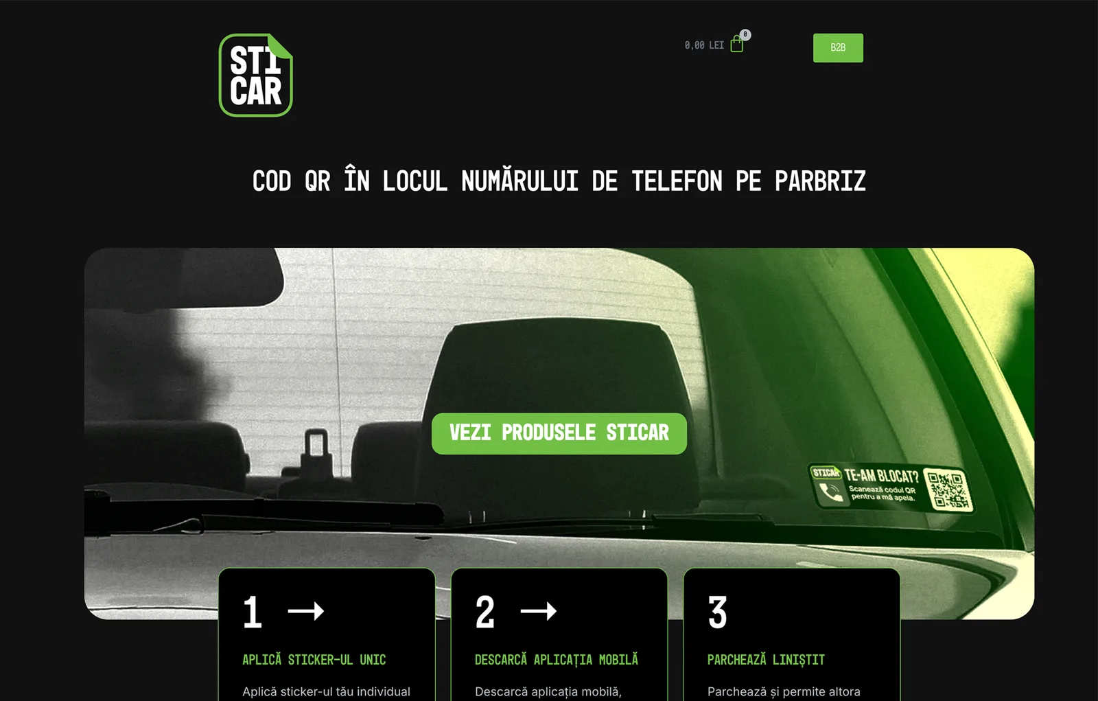 The Sticar QR windshield sticker shop on a laptop
